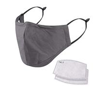 NUÜR Reusable Face Mask, Washable Cotton Mask with Inserted Nose Clip & 2pcs 5 Layer Filters, Durable, Breathable for Daily Use, Grey