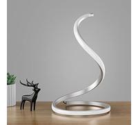 NUÜR Spiral Modern Table Lamp(Silver), Stepless Dimmable 3 Color Temperature Curved Art Decorative Nightstand Lamp for Bedside Bedroom Living Room Office Home