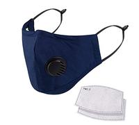 NUÜR Washable Face Mask, 3 Layer Design, Air Valve and Adjustable Ear Loops and Nose Clip, Reusable, Soft, Breathable for Everyday Public Use, 2 Free Filters in 5 layers, Blue