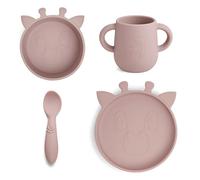 Nuuroo Baby Silicone Dinner Set - 4 Pack, Kids Plates with Spoon & Cup, Silicone Baby Tableware, BPA-Free, Dishwasher Safe Toddler Feeding Set, Designed in Denmark (Woodrose)