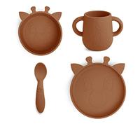 Nuuroo Baby Silicone Dinner Set - 4 Pack, Kids Plates with Spoon & Cup, Silicone Baby Tableware, BPA-Free, Dishwasher Safe Toddler Feeding Set, Designed in Denmark (Caramel Café)