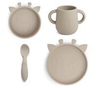 Nuuroo Baby Silicone Dinner Set - 4 Pack, Kids Plates with Spoon & Cup, Silicone Baby Tableware, BPA-Free, Dishwasher Safe Toddler Feeding Set, Designed in Denmark (Cobblestone)