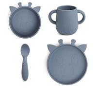 Nuuroo Baby Silicone Dinner Set - 4 Pack, Kids Plates with Spoon & Cup, Silicone Baby Tableware, BPA-Free, Dishwasher Safe Toddler Feeding Set, Designed in Denmark (Bering Sea)