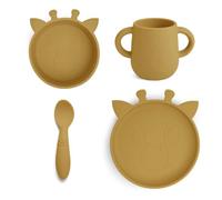 Nuuroo Baby Silicone Dinner Set - 4 Pack, Kids Plates with Spoon & Cup, Silicone Baby Tableware, BPA-Free, Dishwasher Safe Toddler Feeding Set, Designed in Denmark (Dusty Yellow)