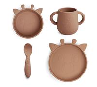 Nuuroo Baby Silicone Dinner Set - 4 Pack, Mealtime Set | Plate, Deep Bowl, Spoon & Cup | Dishwasher Safe Tableware, BPA-Free | Kids & Toddlers Feeding Set | Designed in Denmark, Chocolate Malt