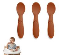 Nuuroo Baby Starter Silicone Spoons - 3 Pack, Soft Silicone Baby Spoons, BPA-Free, Flexible Toddler Cutlery for Self-Feeding, Dishwasher Safe Durable Utensils, Designed in Denmark (Caramel Café)