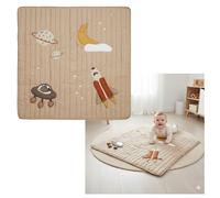 NUUROO Emil Baby Activity Play Mat | 110x110cm Organic Cotton Tummy Time & Crawling Mat | Soft Padded Montessori Floor Mat for Babies & Toddlers Play Gym | Safe CE Certified (Space)