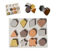 NUUROO Silicone Puzzle for Babies & Toddlers | 12-Piece Geometric Shape Sensory Sorting Toy | Safe Silicone for Hand-Eye Coordination & Fine Motor Skills | Designed in Denmark (Brown Mix - Puzzle)