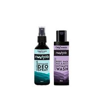 Nuutjob Men’s Intimate Hygiene Pack of 2 | Hair Remover Cream, Deo Spray, Anti-Chafing Liquid Powder & Intimate Wash | Below the Belt Care for Men | Stay Fresh, Smooth & Odor-Free (2)