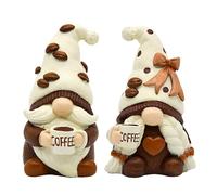 nuvagiki Coffee Gnome Resin Figurines - Brown White, Set of 2, Coffee Themed Home Decor