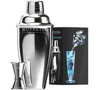 Nuvantee Cocktail Shaker Set - Premium Bar Kit with 1 & ½ oz Double Measurer Jigger - Recipes Booklet & Ebook - 24oz with Built-in Strainer