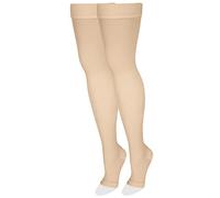 NuVein Medical Compression Stockings, 20-30 mmHg Support, Women & Men Thigh Length Hose, Open Toe, Light Beige, Small