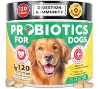 NUVIMI Probiotics for Dogs - Dog Probiotic & Prebiotic Tablets - Digestive Support Supplement for Gut Health, Tummy Relief, Itching, Diarrhoea, Allergies, Bad Breath - 120 Chicken Flavour
