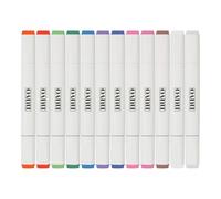 Nuvo Alcohol Marker Pen Bundle with Storage Box - 12 Dual-Tip Pens in Assorted Colours - Tiger Lily, Plum Tomato, Bamboo Leaf, Ultramarine, Blackcurrant Tart, Blueberry Muffin & More