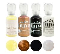 Nuvo Craft Drops Bundle Pack of 4 (30ml Each) - Yellow Iris Jewel Drops, Ebony Black & Copper Penny Crystal Drops, White Blizzard Glitter Drops - Dimensional Paint for Card Making, Scrapbooking & Craf