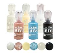 Nuvo Crystal Drops 6-Colour Bundle - Blue Ice, Heritage Rose, Buttermilk, Ebony Black, Gloss Simply White, Morning Dew - 30ml Each - 3D Domed Craft Drops with Pearlescent & Gloss Finish
