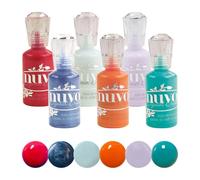 Nuvo Crystal Drops 6-Colour Bundle - Navy Blue, Ripened Pumpkin, Caribbean Ocean, Red Berry, Duck Egg Blue, French Lilac - 30ml Each - Gloss & Pearlescent 3D Domed Craft Drops