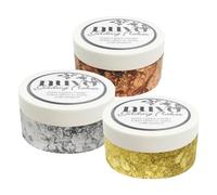 Nuvo Gilding Flakes Set - Radiant Gold, Silver Bullion & Sunkissed Copper (3 x 200ml Jars) | Metallic Foil Flakes for Crafts, Card Making & Mixed Media | Use with Glue Pens & Stamps | Large Mouth Jar