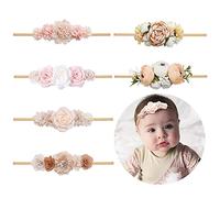 NUWAJP 6 Pcs Baby Flower Headband Elastic Handmade Nylon Bows Headbands Chic Flower Hair Accessories Kids Gifts for Newborn Toddler