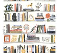 Nuwallpaper Nus4536 Painterly Shelf Stories Novelty Peel & Stick Wallpaper, Yellow