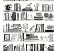 Nuwallpaper Nus4537 Painterly Shelf Stories Novelty Peel & Stick Wallpaper, Black
