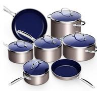 Nuwave 12pc Forged Lightweight Cookware Set, G10 Healthy Duralon Ceramic Ultra Non-Stick Coating, Vented Tempered Glass Lids, Stay-Cool Handles, Induction-Ready & Works on All Cooktops, PFAS Free