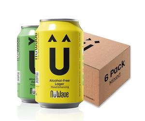 NuWave Alcohol-Free Beer Pale Ale + Lager | 6 Mixed Pack + Mood-Enhancing Botanicals - 0.5% abv | Low in Calories, Gluten-Free, Vegan | Non-Alcoholic Beers | 330ml Cans