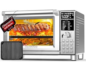 NUWAVE Bravo XL Convection Air Fryer, Smart 112-in-1 Toaster with Original Flavors and Brands, Adjustable Heating Zones for Pizza, Roast, Baking, 10-260°C, Steel