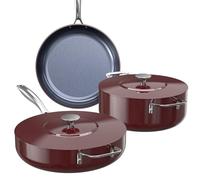 Nuwave Essential Series 5PC Ceramic Cookware Set PFAS-Free, G11 Duralon Blue Coating, Pots and Pans Set Non Stick, Diamond Scratch-Resistant,Stay-Cool Handle, Metal Lid,Induction Ready,Dishwasher Safe
