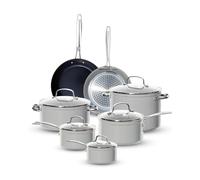 Nuwave Healthy G11-Pots and Pans Set Non Stick, 9H Near-Diamond Hardness Scratch-Resistant, Works on All Stovetops, PFAS Free, with Frying Pans, Saucepans & Glass Lids, Stay-Cool Handles, Cool Gray