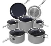 Nuwave Induction Ready Cookware Set 12 Pieces G10 Duralon Blue Ceramic in Cool Grey, Non Stick Pots and Pans, Kitchenware Cooking Set, Cookware with Lids, Saucepan Pots and Frying Pans, PFAS Free