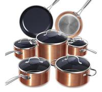 Nuwave Induction Ready Cookware Set 12 Pieces G10 Duralon Blue Ceramic in Rustic Copper, Non Stick Pots and Pans, Kitchenware Cooking Set, Cookware with Lids, Saucepan Pots and Frying Pans, PFAS Free