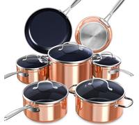 Nuwave Induction Ready Hob Pan Set 12 Pieces G10 Duralon Blue Ceramic, Non Stick Pots and Pans Sets, Cooking Pan Set, Pans, Cookware with Lids, Saucepan Pots and Frying Pans, PFAS Free