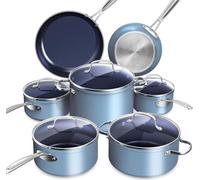 Nuwave Induction Ready Hob Pan Set 12 Pieces G10 Duralon Blue Ceramic, Non Stick Pots and Pans Sets, Cooking Pan Set, Pans, Cookware with Lids, Saucepan Pots and Frying Pans, PFAS Free