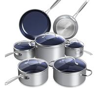 Nuwave Induction Ready Hob Pan Set 12 Pieces G10 Duralon Blue Ceramic, Non Stick Pots and Pans Sets, Cooking Pan Set, Pans, Cookware with Lids, Saucepan Pots and Frying Pans, PFAS Free