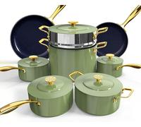 Nuwave Lux LE 13-Pc Cookware Set with Elegant Gold Handle, Diamond Infused Ceramic Non-Stick, PFAS Free, Premium Metal Lids, Ergonomic Stay-Cool Handles, Induction Ready & Compatible w/All Cooktops