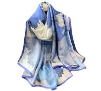 NUWEERIR Women's 100% Large Mulberry Silk Scarf - Long Satin Fashion Designer Lightweight Wraps, Big Blue Flowers, One Size