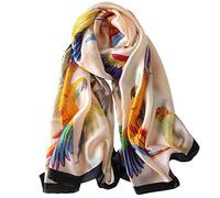 NUWEERIR Womens 100% Large Mulberry Silk Scarf Long Satin Scarf Fashion Designer Scarf Lightweight Wraps, Yellow and Parrot