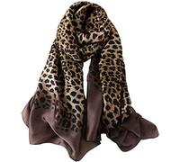 NUWEERIR Womens 100% Large Mulberry Silk Scarf Long Satin Scarf Fashion Designer Scarf Lightweight Wraps, Brown and Leopard Print