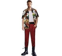 NUWIND Ace Ventura Costume Pet Detective Men's Pet Investigator Jim Carrey Movie Fancy Dress Hawaiian Shirt Red and Black Striped Pants Belt Vest Halloween Carnival Cosplay (Multicolour, XXL)