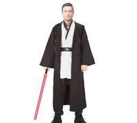 NUWIND Mens Jedi Costume Medieval Tunic Hooded Cape Cloak Robe Halloween Cosplay Outfit for Adults, M, Brown+white