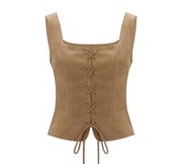 NUWIND Vintage Overbust Bustier Women Pirate Floral Corset Top Ren Faire Medieval Vest Victorian Lace-Up Bodice Renaissance Costume Plus Size (Brown, XXL)