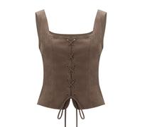 NUWIND Vintage Overbust Bustier Women Pirate Floral Corset Top Ren Faire Medieval Vest Victorian Lace-Up Bodice Renaissance Costume Plus Size (Coffee, M)