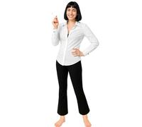 NUWIND Womens Mia Wallace Costume Outfit BOB Wig White Shirt Black Flared Trousers Fake Cigarettes Halloween Party Cosplay Fancy Dress (Blanc, M)