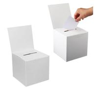 NUWIQ Cardboard Box for Suggestion Ballot: 2pcs White Lightweight Card Post Box with Slot - Removable Header for Donation Charity Collection Tip Wedding Raffle Reception