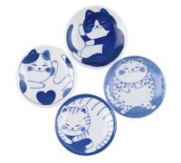 NUWIQ Cute Cat Sauce Dish: 4 inch Ceramic Japanese Style Small Dipping Bowls Set of 4 - Mini Plates for Soy Sauce Sushi Ramen - Cat Pattern Design for Dinnerware Gifts