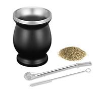 NUWIQ Yerba Mate Cup, Yerba Tea Set, Black with Straw Spoon and Cleaning Brush, Stainless Steel Yerba Mate Cup, Easy to Clean Yerba Mate Gourd, for Yerba Mate Drink Coffee Milk Juice