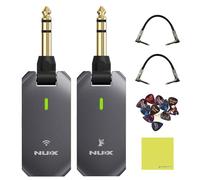 NUX Guitar Wireless System (C-5RC 5.8GHz) for Active/Passive Pickup Guitar with Charging Case Bundle with 2x Strukture S6P48 Woven Right Angle Patch Cables, 12x Fender Guitar Picks & Polishing Cloth