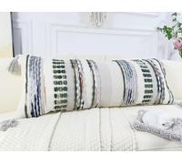 NUYECY Chenille and Cotton Long Pillow for Bed,Striped Textured Boho Long Lumbar Throw Pillow Cover 14x36,Neutral Accent Decorative Extra Long Body Pillow Case for Couch Sofa Bedroom,Sage Green