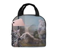 NUYFVG Cat and Reflection Tiger Animal Printed Insulated Lunch Bag Cooler Tote Bag for Men Women - Waterproof Lunch Organizer for Picnic/Work/School/Travel